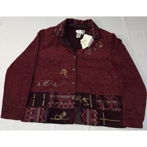 Coldwater Creek Women's 12P Chenille Novelty Jacket Burgundy NWT (MSRP $79)